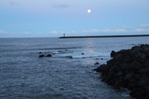 Moon over Praia Bay Lighthouse -After a hard day of mowing the grass, battling with computers, washing the dishes...this is better than "Miller Time"